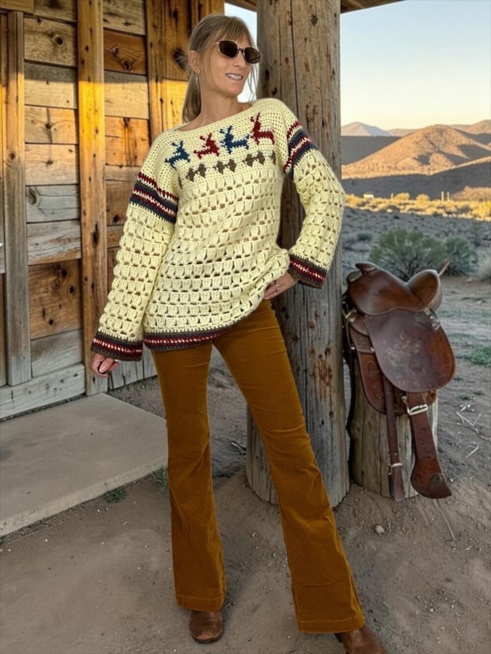 Alex Colman Vintage Crochet Sweater XL Cream